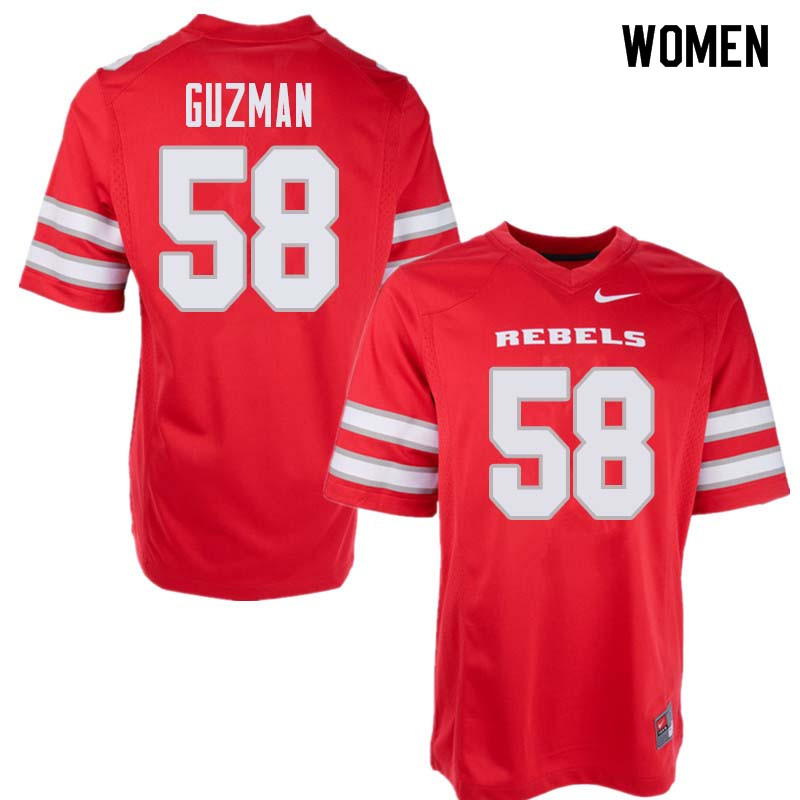 Women's UNLV Rebels #58 Nathan Guzman College Football Jerseys Sale-Red - Click Image to Close